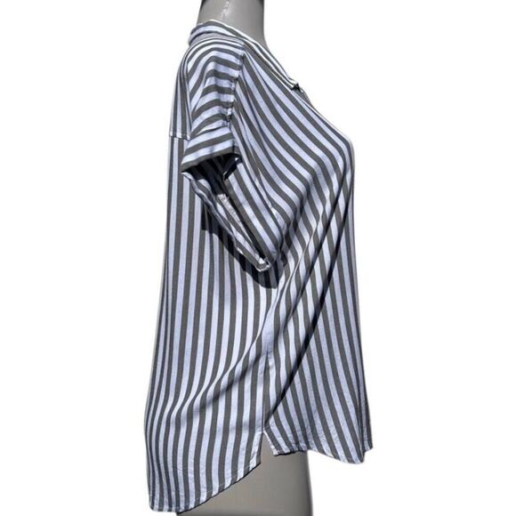 Alexander Jordan Button-up Shirt Women's Large Olive Green Striped 100% Rayon - Picture 4 of 11